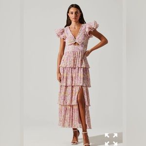 ASTR EMPORIA FLORAL PLEATED TIERED MIDI DRESS LARGE